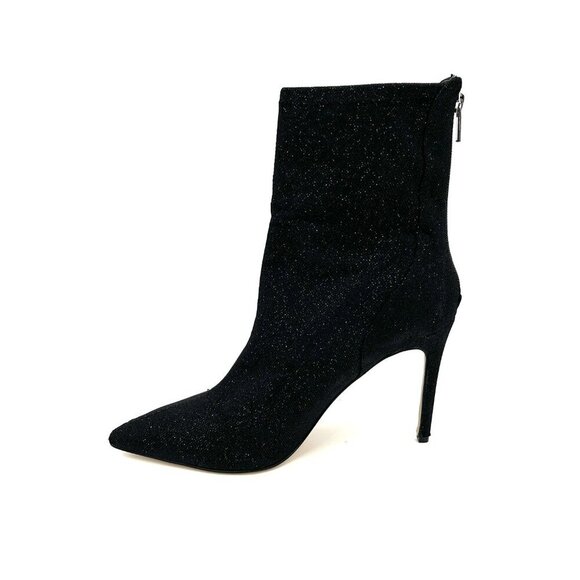 BADGLEY MISCHKA Jewel Black Sparkle Glitter Stretch Pointed Stiletto Booties 9.5 - Picture 2 of 10